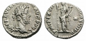 Commodus (177-192). AR Denarius (17mm, 2.91g, 12h). Rome, AD 192. Laureate head r. R/ Fides standing l., holding standard and cornucopia; star to r. R...