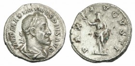 Maximinus I (235-238). AR Denarius (18mm, 3.06g, 7h) Rome, 235-6. Laureate, draped and cuirassed bust r. R/ Pax standing l., holding branch and transv...