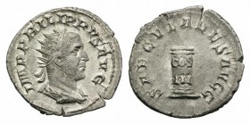 Philip I (244-249). AR Antoninianus (22mm, 3.65g, 6h). Commemorating the 1000th anniversary of Rome. Rome, AD 249. Radiate, draped and cuirassed bust ...