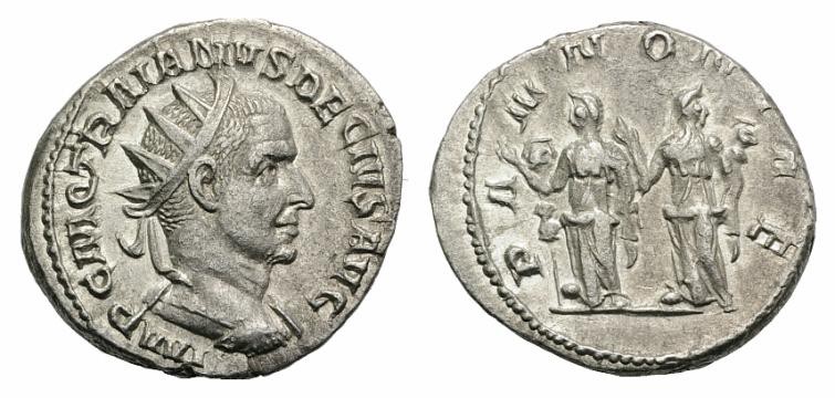 Trajan Decius (249-251). AR Antoninianus (21mm, 4.62g, 6h). Rome, AD 250. Radiat...