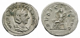 Herennia Etruscilla (Augusta, 249-251). AR Antoninianus (23mm, 4.22g, 6h). Rome, AD 250. Draped bust r., wearing stephane, set on crescent. R/ Pudicit...