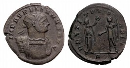 Aurelian (270-275). Radiate (22mm, 3.49g, 6h). Cyzicus, 272-274. Radiate and cuirassed bust r. R/ Aurelian standing l., holding scepter, receiving wre...