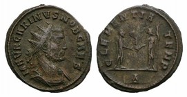 Carinus (Caesar, 283-285). Radiate (19mm, 2.71g, 12h). Cyzicus, 283-5. Radiate, draped and cuirassed bust r. R/ Prince standing r., receiving Victory ...