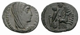 Divus Constantine I (died 337). Æ (15mm, 1.12g, 6h). Uncertain mint. Veiled bust r. R/ Emperor driving quadriga r., the hand of God reaching down to h...