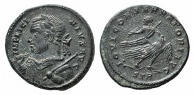 Licinius I (308-324). Æ Follis (17mm, 2.74g, 12h). Treveri, 318-9. Laureate, draped and cuirassed bust l., holding mappa and sceptre. R/ Licinius I, h...
