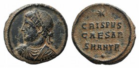 Crispus (Caesar, 316-326). Æ Follis (17mm, 2.44g, 12h). Antioch, AD 325. Laureate, draped and cuirassed bust l. R/ CRISPVS/ CAESAR in two lines; star ...