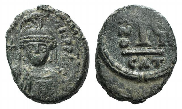 Maurice Tiberius (582-602). Æ 10 Nummi (15mm, 2.86g, 6h). Catania, year 7 (588/9...