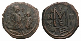 Heraclius with Heraclius Constantine (610-641). Æ Follis (27mm, 10.41g., 12h). Constantinople, year 13 (613). Heraclius, on l. and Heraclius Constanti...