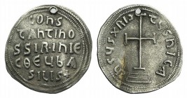 Constantine VI and Irene (780-797). AR Miliaresion (22mm, 1.94g, 12h). Constantinople. Cross potent set on three steps. R/ Legend in five lines. DOC 4...