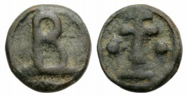 Basil I (867-886). Æ (16mm, 4.08g, 12h). Cherson, c. 879-886. Large B. R/ Cross on two steps; pellet to either side. DOC 17; Sear 1719. Green patina, ...