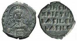 Anonymous, time of Basil II and Constantine VIII, c. 1020-1028. Æ 40 Nummi (25mm, 8.16g, 6h). Uncertain (Thessalonica?) mint. Facing bust of Christ Pa...