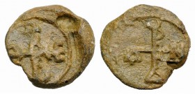 Byzantine Pb Seal, c. 7th-12th century (22mm, 7.65g, 12h). Legend in three lines. R/ Cruciform monogram. Near VF
