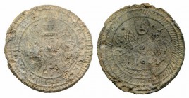 Medieval PB Seal, c. 10th-12th century (40mm, 17.59g, 3h). Uncertain legend, Facing bust. R/ St. George on horseback l., spearing the dragon. Slightly...