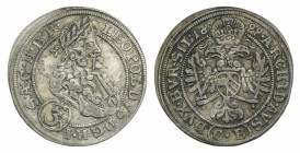 Austria - Boemian, Leopoldus I (1657-1705). AR 3 Kreuzer (20mm, 1.87g, 12h). Brieg, 1699. Bust r. R/ Coat of arm. KM 516. Die break on obverse, VF