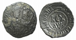 Italy, Sicily, Messina. Guglielmo I (1154-1166). Æ Follaro Fraction (13mm, 1.14g, 6h). Virgin with Holy Child. R/ REX W within circle; Kufic legend ar...