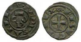 Italy, Sicily, Messina. Corrado I (1250-1254). BI Denaro (14mm, 0.72g, 6h). COR. R/ Cross. Spahr 158. Good VF