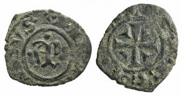 Italy, Sicily, Messina. Manfredi (1258-1266). BI Denaro (14mm, 0.53g). AP. R/ Cross; triangles in quarters. Spahr 195. Near VF