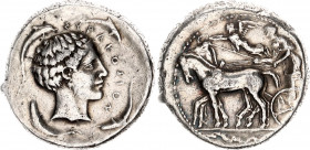 Ancient Greece Tetradrachm 466 - 406 BC Sicily Syracuze 2nd Republic
SNG ANS 194; Silver 16,98 g; Obv: Charioteer driving slow quadriga left; above, ...