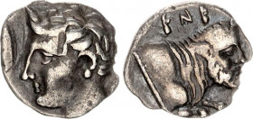 Ancient Greece Litra 425 - 300 BC Sicily Panormos Punic Occupation
SNG ANS 549-550; Silver 0,51 g; Obv: Horned head of river god left. Rev: Forepart ...