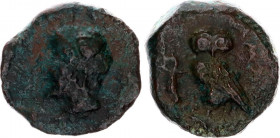 Ancient Greece Tetras 420 - 405 BC Sicily Syracuze 2nd Republic
SNG ANS 1229; Copper 2,68 g; Obv: Head of Athena left, in close-fitting helmet Rev: (...