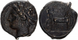 Ancient Greece Litra 317 - 311 BC Sicily Messana, Anonymous
CNS I p. 53, 18 R1; SNG ANS 386; HGC 2, 831; Copper 12.12g, 25mm; Obv: Diademed head of t...