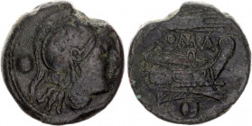 Rome Republic Oncia 214 - 212 BC Sicily Anonynous
Copper 5,47 g; Obv: Head of Roma t.right.Rev: Prow and ROMA in field; VF