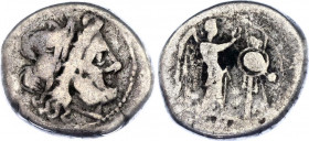 Roman Republic AR Victoriatus after 211 BC
Crawford 53/1; Silver 3.03 g.; Obv: Laureate head of Jupiter / Rev: Victory crowning trophy; F