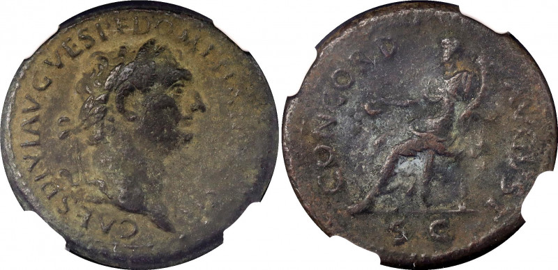 Roman Empire AE Dupondius 81 - 96 AD Domitian NGC Ch VF
RIC 166, Kampm.24.21; L...