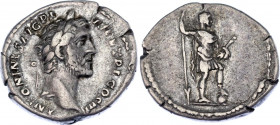 Roman Empire Denarius 140 - 144 AD Antoninus Pius
RIC# 105c, C# 1176bS; Silver 3,025 g; Obv: ANTONINVSAVGPIVSPPTRPCOSIII - Laureate head right. Rev: ...