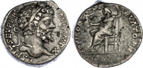 Roman Empire Denarius 198 - AD Septimius Severus
RIC# 111; Silver 3,69 g, 16 mm; Obv: LSEPTSEVPERTAVGIMPX - Laureate head right. Rev: IOVICONSERVATOR...