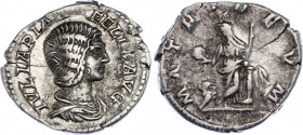 Roman Empire Julia Domna (mother of Caracalla) AR Denarius 211 - 217 AD
RIC 382 (Caracalla); RSC 137; Silver 2.51 g.; Obv: IVLIA PIA FELIX AVG, drape...