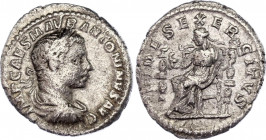 Roman Empire Denarius 218 AD Elagabal Fides
2,12 g; Obv: Obv: IMPCAESMAVRANTONINVSAVG - Laureate, draped bust right. Rev: FIDESEXERCITVS - Fides seat...