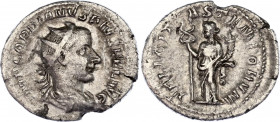 Roman Empire Antoninianus 243 AD Gordianus III Felicitas
2,55 g; Obv: IMPGORDIANVSPIVSFELAVG - Radiate, draped and cuirassed bust right.Rev: FELICITT...