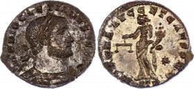 Roman Empire Follis 300 - 301 AD Diocletian
RIC# 462a; Bronze 8,00g.; R/: M SACRA AVGG ET CAESS NN. La Monnaie debout à gauche, tenat une balance et ...