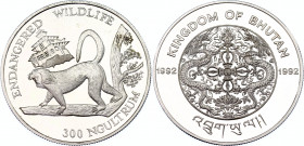 Bhutan 300 Ngultrum 1992
KM# 75; Silver., Proof; Golden Langur Monkey