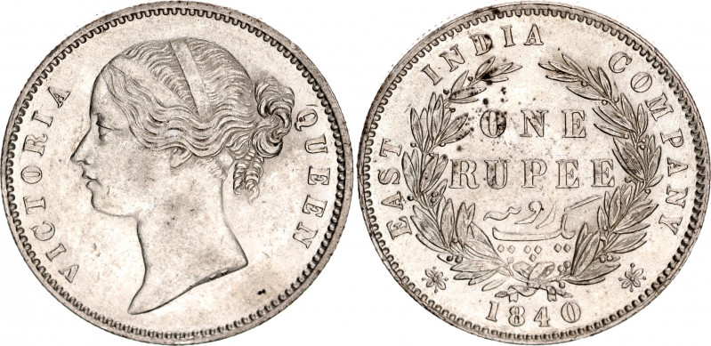 British India 1 Rupee 1840
KM# 458.1; Silver; Victoria; East India Company; Min...