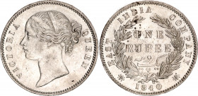 British India 1 Rupee 1840
KM# 458.1; Silver; Victoria; East India Company; Mint: Calcutta; AUNC