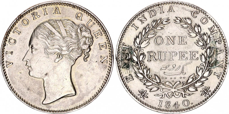 British India 1 Rupee 1840 B
KM# 475.3; N# 9718; Silver; Victoria; Mint: Bombay...