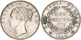 British India 1 Rupee 1840 B
KM# 475.3; N# 9718; Silver; Victoria; Mint: Bombay; AUNC/XF