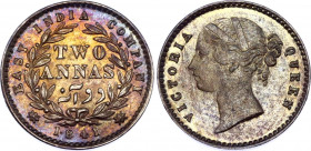 British India 2 Annas 1841 C
KM# 460; Silver; Victoria; UNC with amazing toning