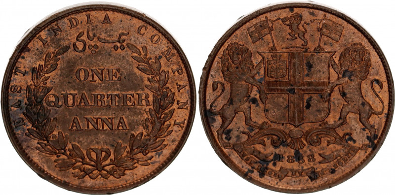 British India 1/4 Anna 1858
KM# 463.1; Bronze; Victoria; East India Company; Mi...