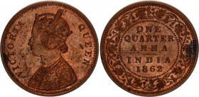 British India 1/4 Anna 1862
KM# 467; Copper; Victoria; Mint: Calcutta; UNC