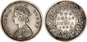 British India 2 Annas 1862 C
KM# 469; Silver; Victoria; XF