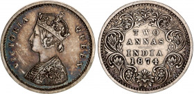 British India 2 Annas 1874 C
KM# 469; Silver; Victoria; XF