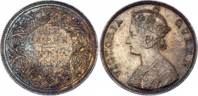 British India 1 Rupee 1862 B
KM# 473; Type B Bust, Type II Reverse, 2/0; Silver; Victoria; AUNC with nice toning