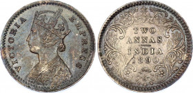 British India 2 Annas 1890 C Overstrike
KM# 488; Type B Bust, Type II Reverse; Silver; Victoria; UNC with nice toning
