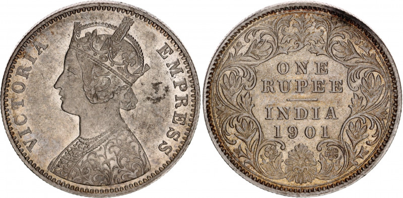 British India 1 Rupee 1901 C
KM# 492; Silver; Victoria; Mint: Calcutta; AUNC To...