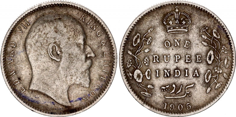 British India 1 Rupee 1905 C
KM# 508; Silver; Edward VII; Mint: Calcutta; VF To...