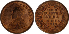British India 1/4 Anna 1919
KM# 512; Copper; Victoria; Mint: Calcutta; AUNC