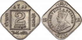 British India 2 Annas 1918
KM# 516; Copper-Nickel; George V; Mint: Calcutta; AUNC